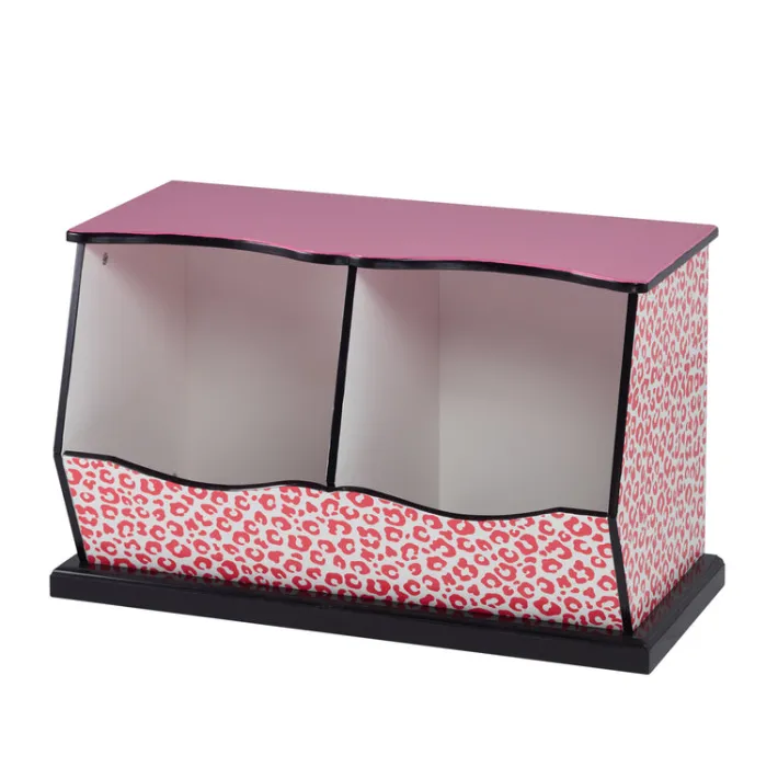 Kids Teamson Fantasy Fields Fashion Leopard Prints Miranda Toy Cubby Storage, Pink/Black -FINAL SALE