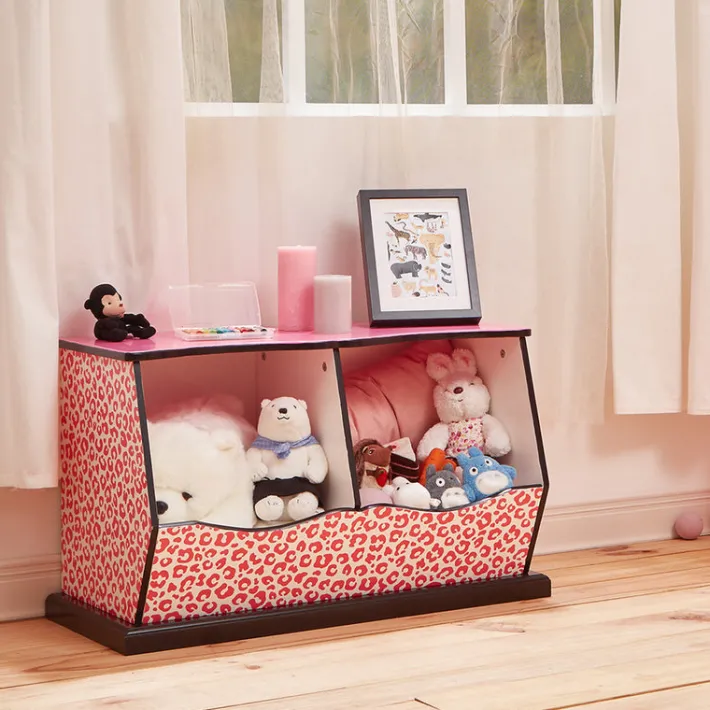 Kids Teamson Fantasy Fields Fashion Leopard Prints Miranda Toy Cubby Storage, Pink/Black -FINAL SALE