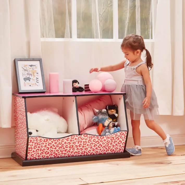 Kids Teamson Fantasy Fields Fashion Leopard Prints Miranda Toy Cubby Storage, Pink/Black -FINAL SALE