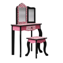 Kids Teamson Fantasy Fields Gisele Leopard Print Kids Vanity Table & Stool, Black & Pink