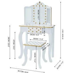 Kids Teamson Fantasy Fields Gisele Polka Dot Kids Vanity Table & Stool, White & Gold