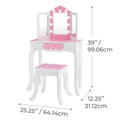 Kids Teamson Fantasy Fields Gisele Polka Dot Kids Vanity Table & Stool with LED, White & Pink