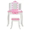 Kids Teamson Fantasy Fields Gisele Sweethearts Kids Vanity Table & Stool w/ LED, White & Pink