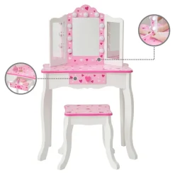Kids Teamson Fantasy Fields Gisele Sweethearts Kids Vanity Table & Stool w/ LED, White & Pink