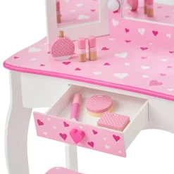 Kids Teamson Fantasy Fields Gisele Sweethearts Kids Vanity Table & Stool w/ LED, White & Pink