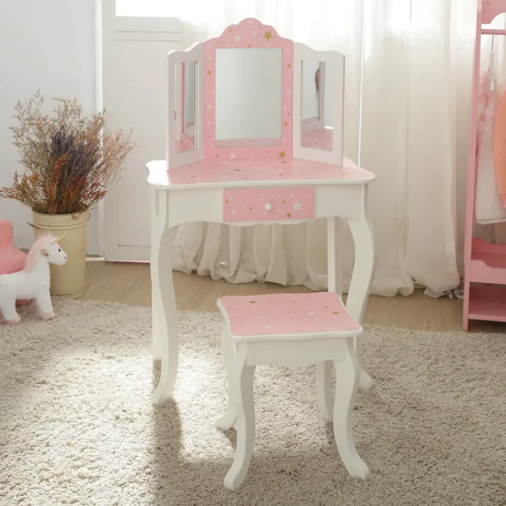 Kids Teamson Fantasy Fields Gisele Twinkle Star Kids Vanity Table & Stool, White & Pink