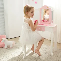 Kids Teamson Fantasy Fields Gisele Twinkle Star Kids Vanity Table & Stool, White & Pink