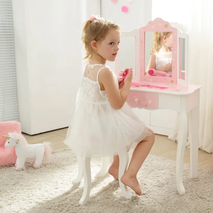 Kids Teamson Fantasy Fields Gisele Twinkle Star Kids Vanity Table & Stool, White & Pink