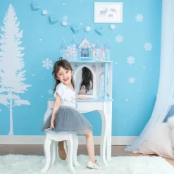 Kids Teamson Fantasy Fields Kids Dreamland Castle Vanity Set with Chair and Accessories, White/Blue