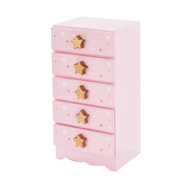 Kids Teamson Fantasy Fields Kids Fashion Star Prints Renee Jewelry Box with 5 Small Drawers, Pink -FINAL SALE