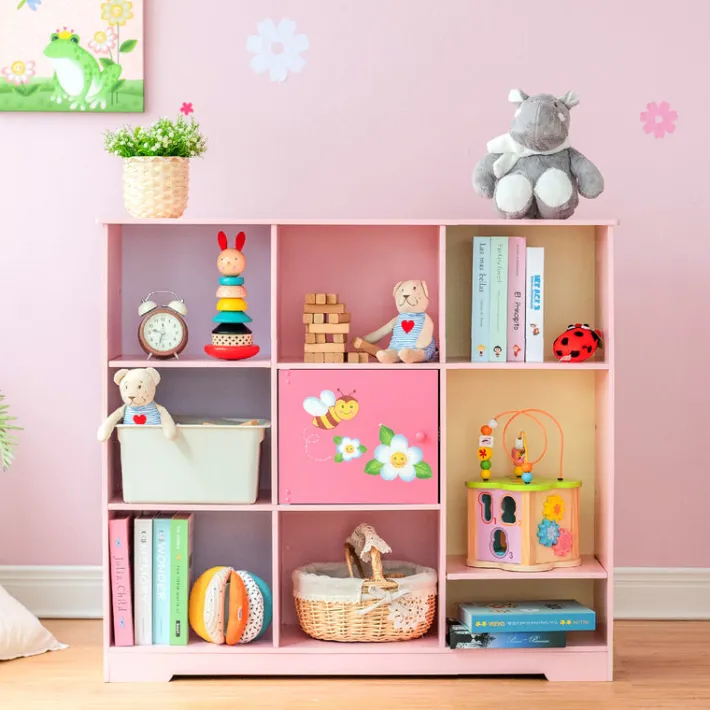 Kids Teamson Fantasy Fields Kids Painted Magic Garden Adjustable Cube Bookshelf, Pink
