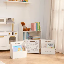 Kids Teamson Fantasy Fields Kids Portable Bookcase Set of 3 with Magnetic Dry Erase Whiteboard, White- FINAL SALE