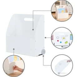 Kids Teamson Fantasy Fields Kids Portable Bookcase Set of 3 with Magnetic Dry Erase Whiteboard, White- FINAL SALE