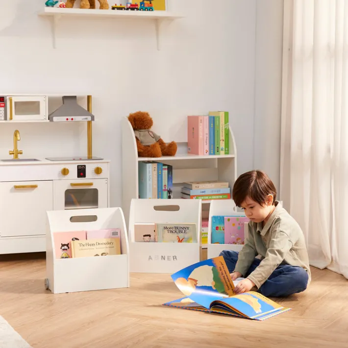 Kids Teamson Fantasy Fields Kids Portable Bookcase Set of 3 with Magnetic Dry Erase Whiteboard, White- FINAL SALE