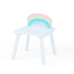 Kids Teamson Fantasy Fields Kids Round Play Table with Center Mesh Storage and Two Rainbow Chairs, White- FINAL SALE