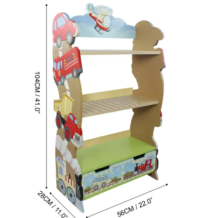 Kids Teamson Fantasy Fields Kids Transportation Themed Wooden Bookshelf with Storage Drawer, Multicolor- FINAL SALE