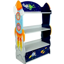 Kids Teamson Fantasy Fields Kids Wooden Outer Space Bookshelf with Drawer, Blue- FINAL SALE