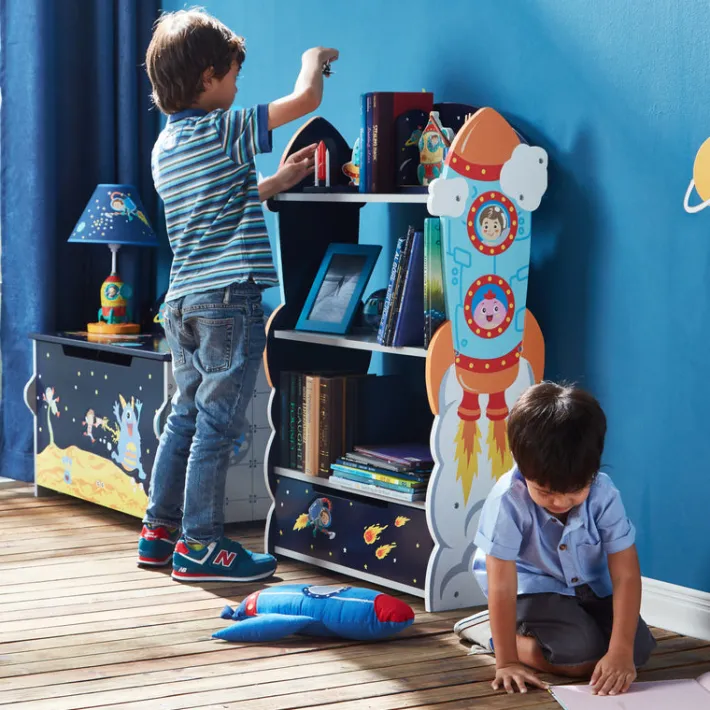 Kids Teamson Fantasy Fields Kids Wooden Outer Space Bookshelf with Drawer, Blue- FINAL SALE