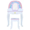 Kids Teamson Fantasy Fields Little Dreamer Rainbow Unicorn Vanity Table Set with Mirror and Stool, White