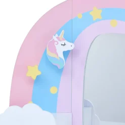 Kids Teamson Fantasy Fields Little Dreamer Rainbow Unicorn Vanity Table Set with Mirror and Stool, White