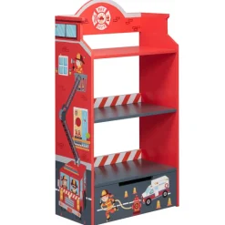 Kids Teamson Fantasy Fields Little Fire Fighters Bookshelf with Drawer, Red- FINAL SALE