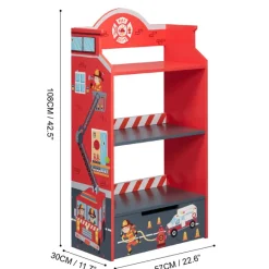 Kids Teamson Fantasy Fields Little Fire Fighters Bookshelf with Drawer, Red- FINAL SALE