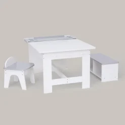 Kids Teamson Fantasy Fields Little Monet Art Table with Paper Roll, Stool, Bench and More, White/Gray- FINAL SALE