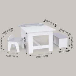 Kids Teamson Fantasy Fields Little Monet Art Table with Paper Roll, Stool, Bench and More, White/Gray- FINAL SALE