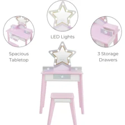 Kids Teamson Fantasy Fields Little Princess Star Vanity with LED Mirror, Lavender/White