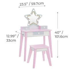 Kids Teamson Fantasy Fields Little Princess Star Vanity with LED Mirror, Lavender/White