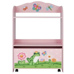 Kids Teamson Fantasy Fields Magic Garden Kids Wooden Toy Organizer with Rolling Storage Box, Pink -FINAL SALE