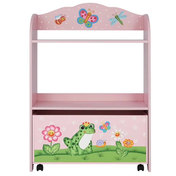 Kids Teamson Fantasy Fields Magic Garden Kids Wooden Toy Organizer with Rolling Storage Box, Pink -FINAL SALE