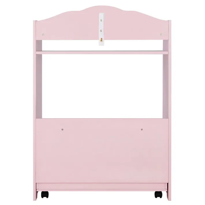 Kids Teamson Fantasy Fields Magic Garden Kids Wooden Toy Organizer with Rolling Storage Box, Pink -FINAL SALE
