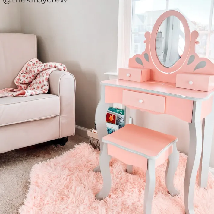 Kids Teamson Fantasy Fields Rapunzel Kids Vanity Table & Stool, Pink & Gray