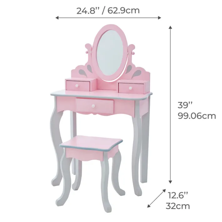 Kids Teamson Fantasy Fields Rapunzel Kids Vanity Table & Stool, Pink & Gray