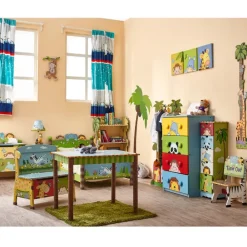 Kids Teamson Fantasy Fields Wooden Sunny Safari Painted Night Stand with 2 Drawers, Multicolor -FINAL SALE