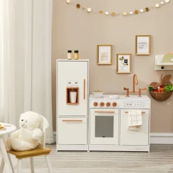 Kids Teamson Little Chef Milano Two-Piece Modular Modern Delight Play Kitchen with Cooking Accessories, White- FINAL SALE