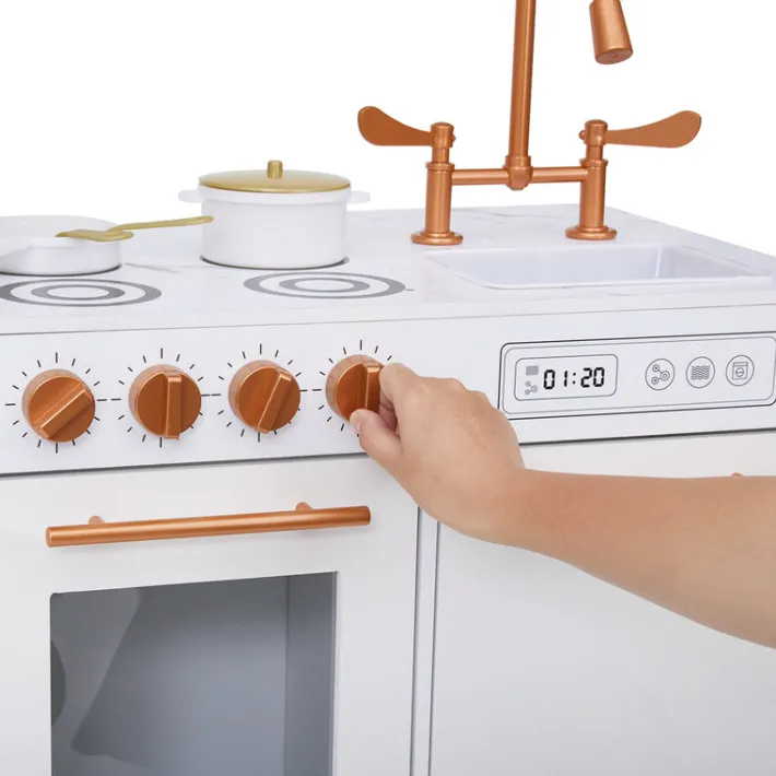 Kids Teamson Little Chef Milano Two-Piece Modular Modern Delight Play Kitchen with Cooking Accessories, White- FINAL SALE