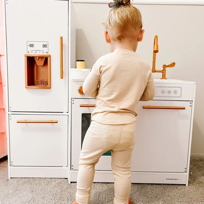 Kids Teamson Little Chef Milano Two-Piece Modular Modern Delight Play Kitchen with Cooking Accessories, White- FINAL SALE