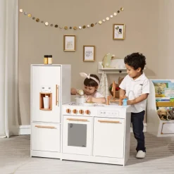 Kids Teamson Little Chef Milano Two-Piece Modular Modern Delight Play Kitchen with Cooking Accessories, White- FINAL SALE