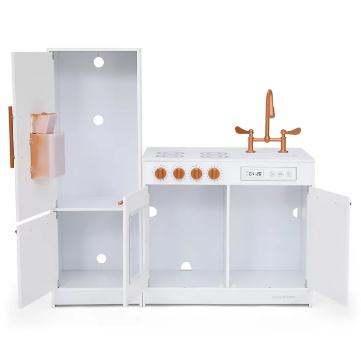 Kids Teamson Little Chef Milano Two-Piece Modular Modern Delight Play Kitchen with Cooking Accessories, White- FINAL SALE