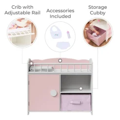 Kids Teamson Olivia's Little World Aurora Princess Baby Doll Crib with Storage, Pink