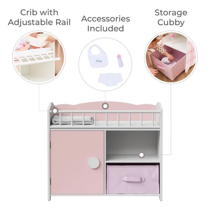 Kids Teamson Olivia's Little World Aurora Princess Baby Doll Crib with Storage, Pink