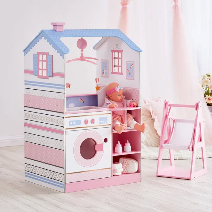 Kids Teamson Olivia's Little World Baby Dolls Changing Station Dollshouse with Storage, Pink
