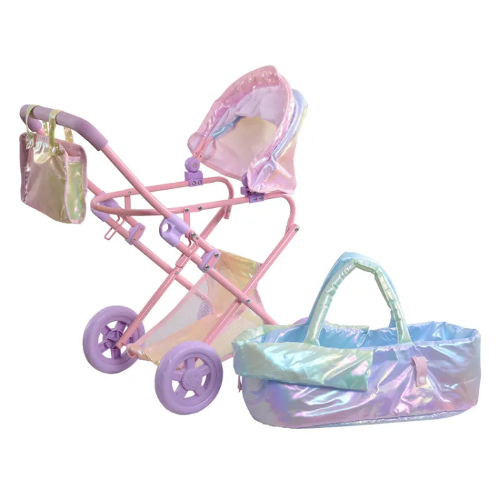 Kids Teamson Olivia’s Little World Deluxe 2-in-1 Baby Dolls Stroller, Iridescent Rainbow