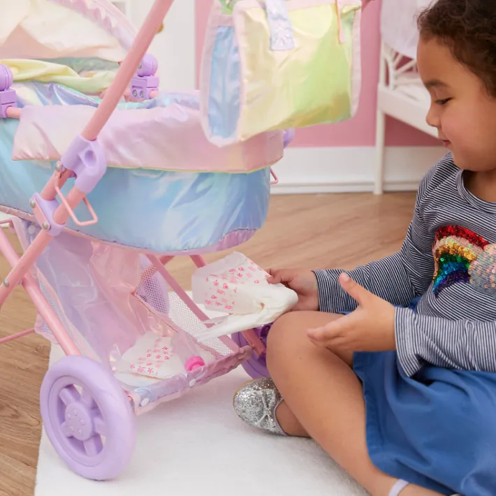 Kids Teamson Olivia’s Little World Deluxe 2-in-1 Baby Dolls Stroller, Iridescent Rainbow