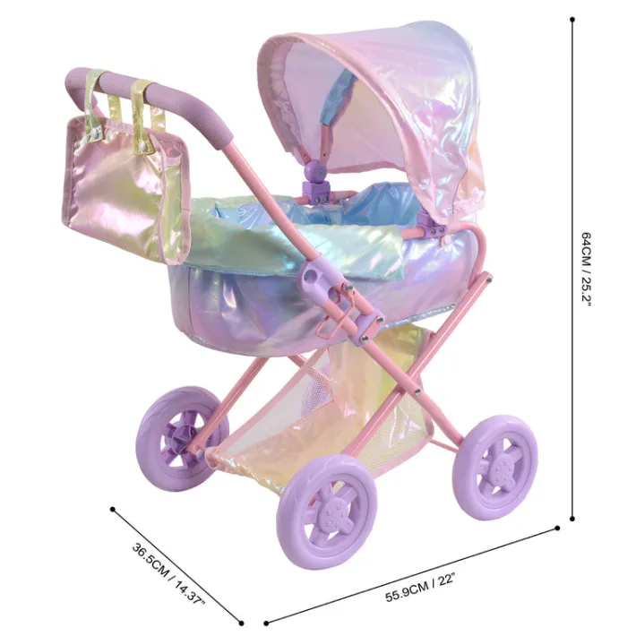 Kids Teamson Olivia’s Little World Deluxe 2-in-1 Baby Dolls Stroller, Iridescent Rainbow