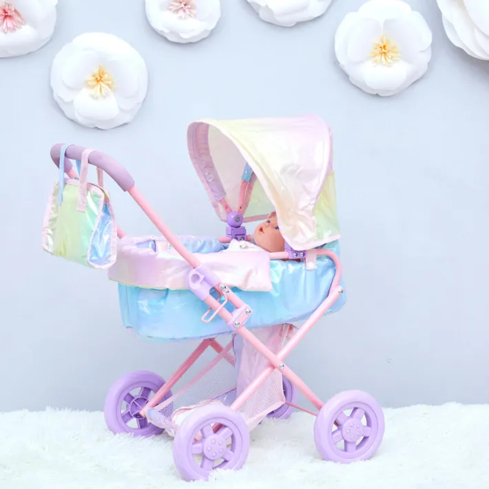 Kids Teamson Olivia’s Little World Deluxe 2-in-1 Baby Dolls Stroller, Iridescent Rainbow