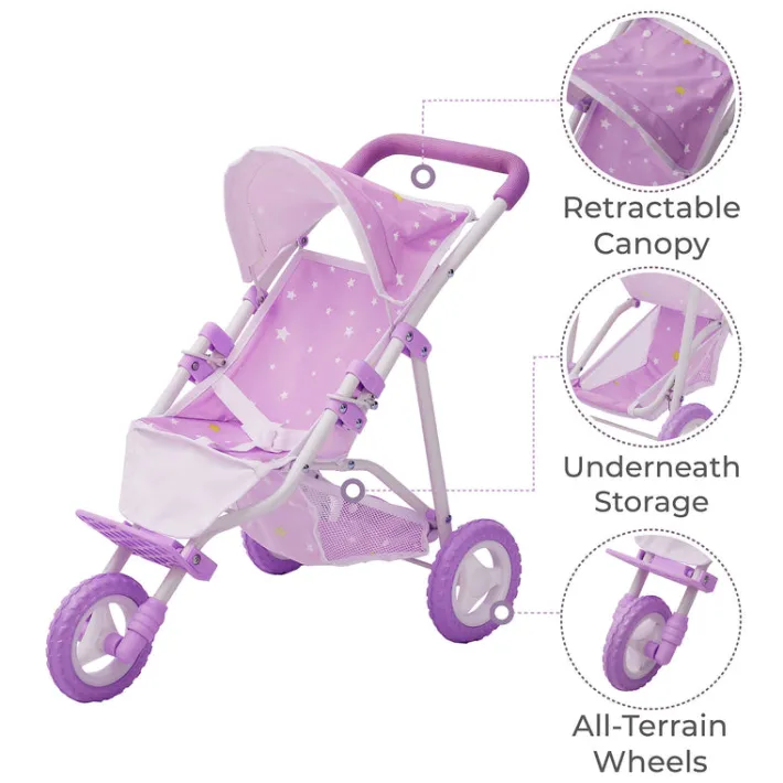 Kids Teamson Olivia's Little World Dolls Jogging-Style Doll Stroller with Canopy, Purple