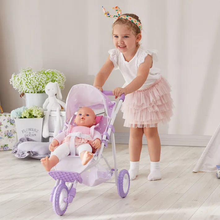 Kids Teamson Olivia's Little World Dolls Jogging-Style Doll Stroller with Canopy, Purple